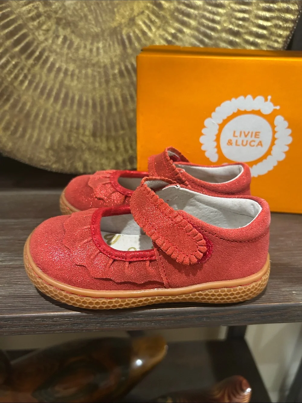 Livie & Luca Red Kids' Mary Jane Shoes with Ruffle Strap size 7 NWT & box